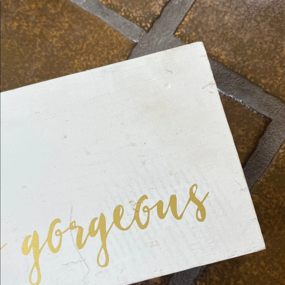 Mercantile Design Hello Gorgeous White & Gold Farmhouse Makeup Brush Holder